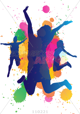 340x484 Stock Illustration Of Jumping Girls With Bright Paint Splatter