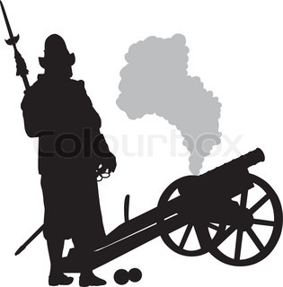 315x320 Conquistador With Musket Aiming. Detailed Vector Silhouette. Eps 8