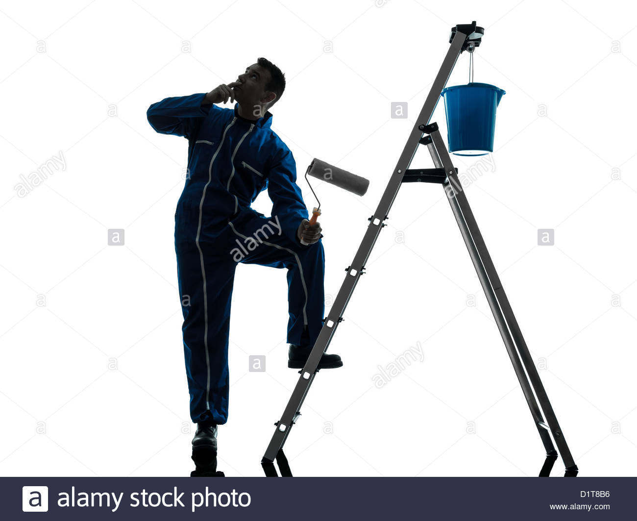 1300x1063 One Man House Painter Worker Silhouette In Studio On White Stock