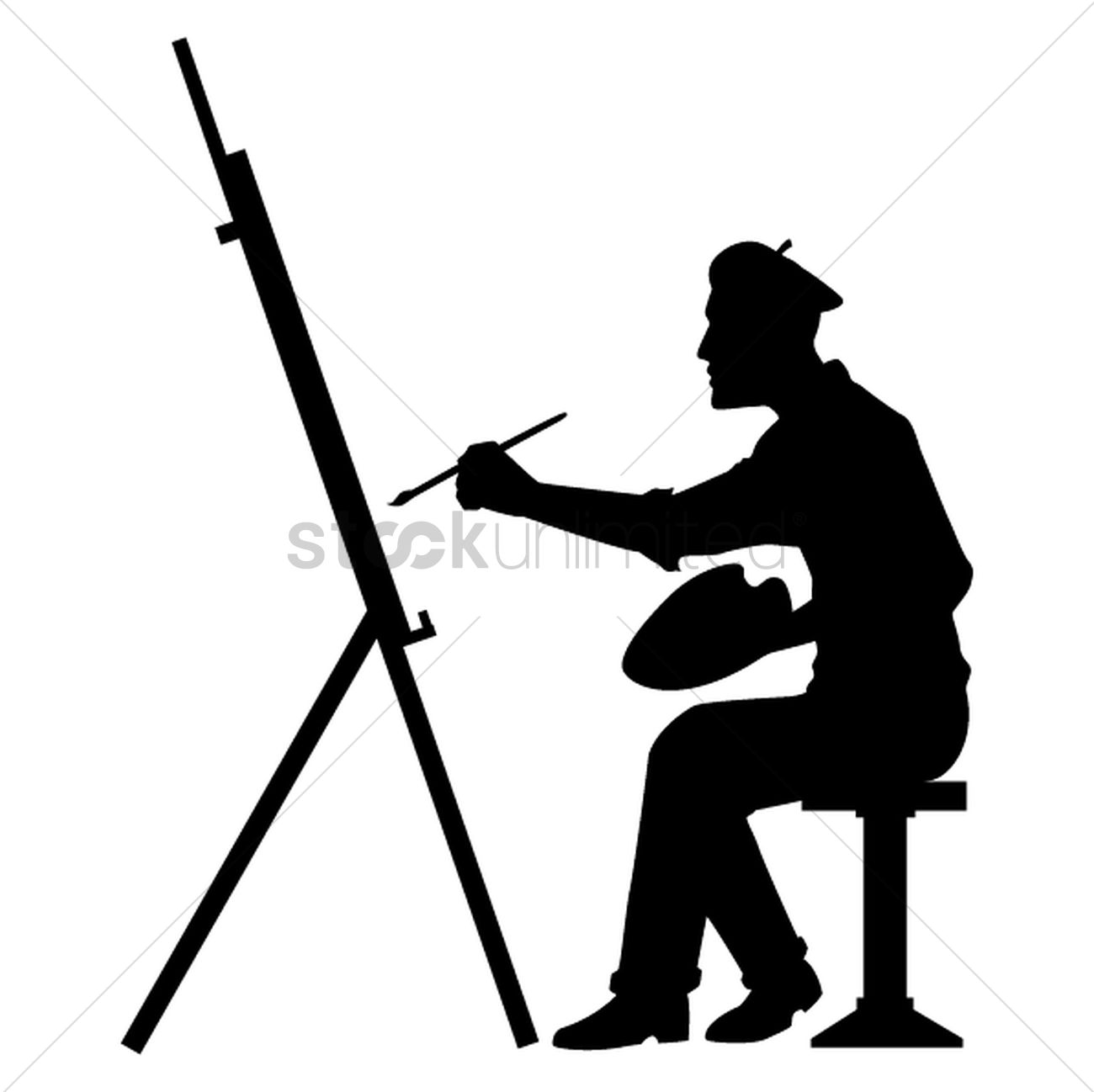 1300x1298 Silhouette Of Artist With Canvas Board Vector Image