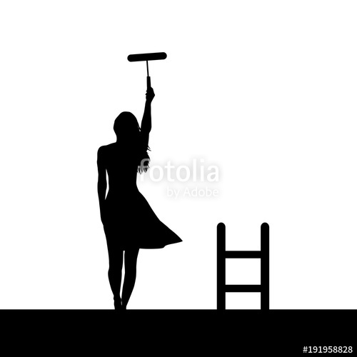 500x500 Woman Silhouette Painting The Wall Stock Image And Royalty Free
