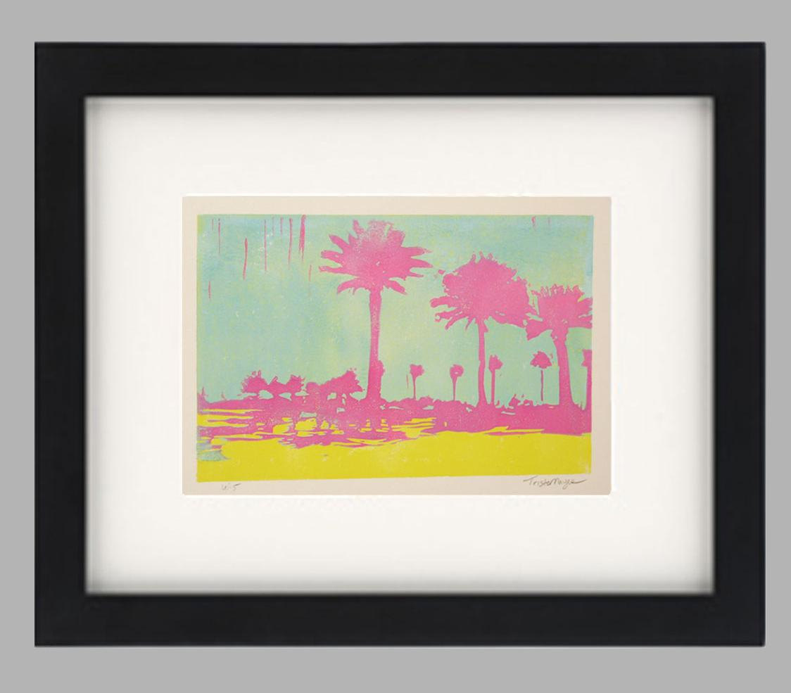 1124x985 Palm Trees Florida Linocut Reduction Relief Silhouette St.