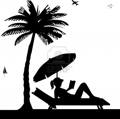 400x399 Silhouette Of Girl Sunbathing And Reading A Book On The Beach