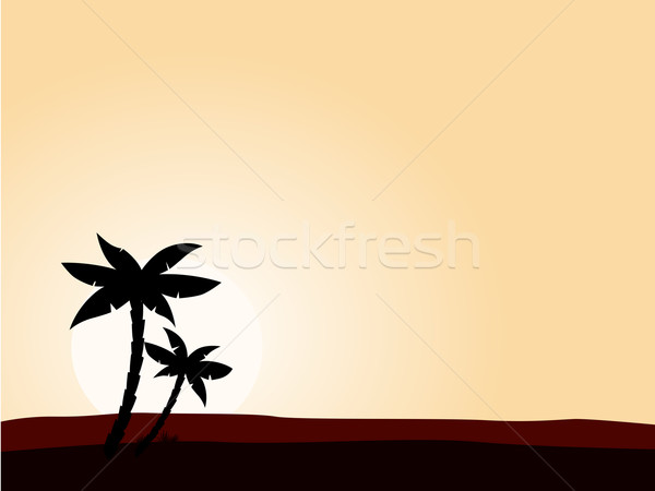 600x450 Desert Sunrise Background With Black Palm Tree Silhouette Vector