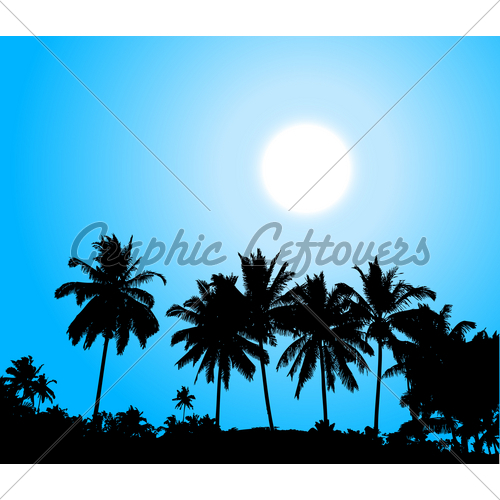 500x500 Tropical Sunset, Palm Tree Silhouette Gl Stock Images