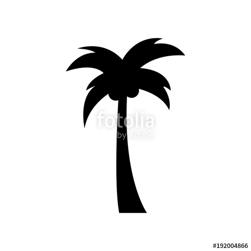 500x500 Simple Palm Tree Black Vector Icon, Isolated. Tropical Coconut