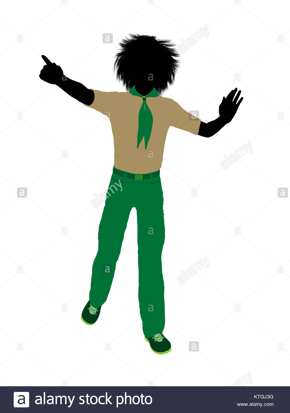 975x1390 Boyscout Silhouette Dressed In Pants On A White Background Stock