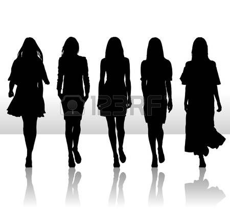 450x413 Parade Walk Vector Illustration Of Single Isolated Girls Set