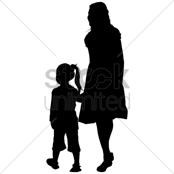 600x600 Silhouette Of A Mother And Daughter Vector Image