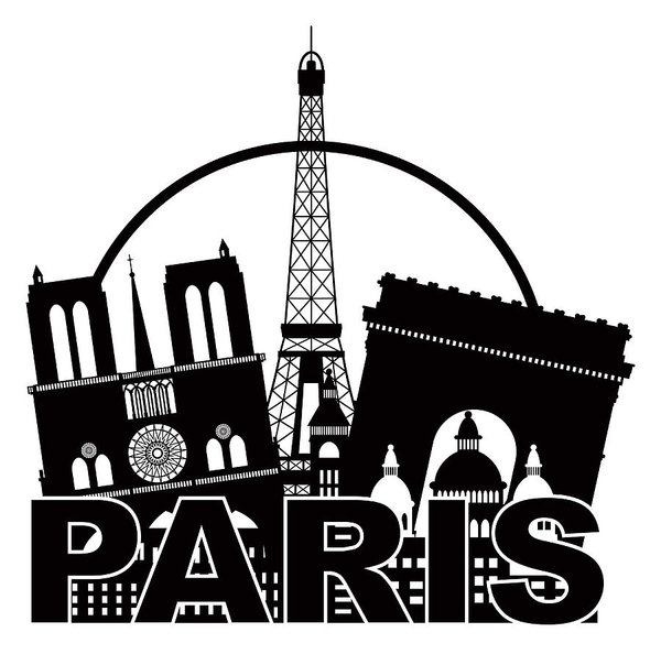600x594 Paris City Skyline Silhouette Circle Black And White Illustratio