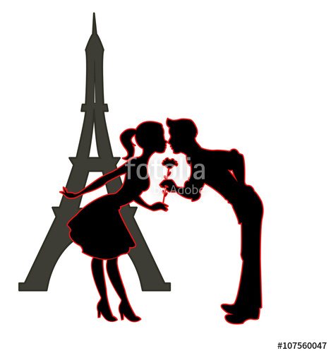 469x500 Lovers Silhouettes Vector In Paris, Silhouettes Di Innamorati