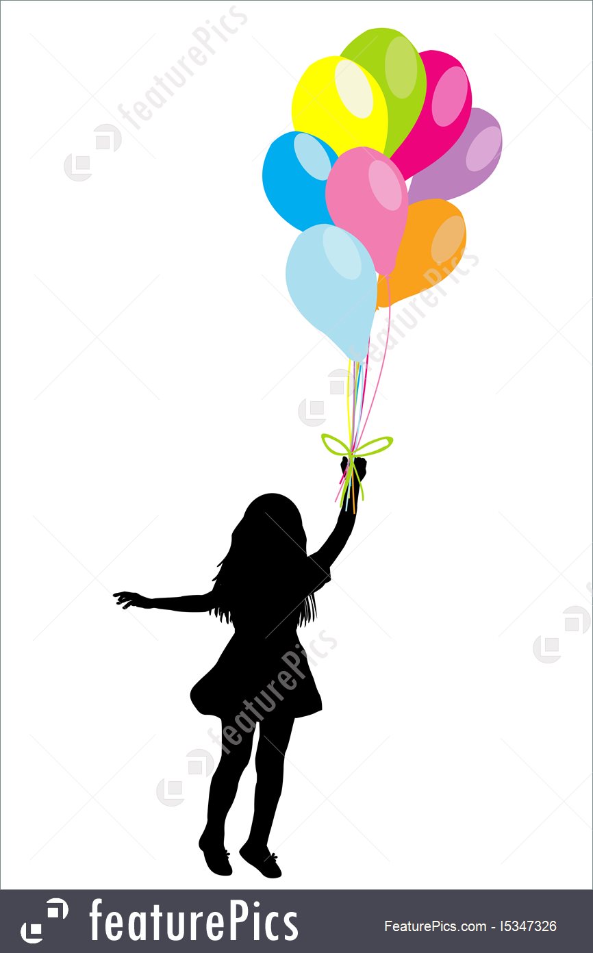 866x1392 Girl Silhouette With Colorful Balloons Stock Illustration I5347326