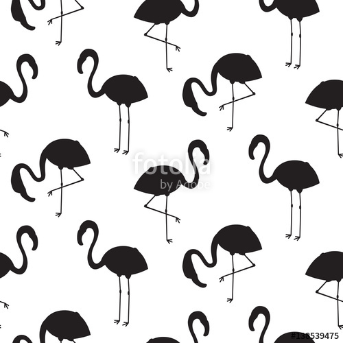 500x500 Flamingo Silhouette Seamless Vector Texture. Black And White Bird