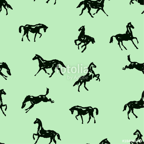 500x500 Pattern With Silhouette Horses In Various Poses And Motion