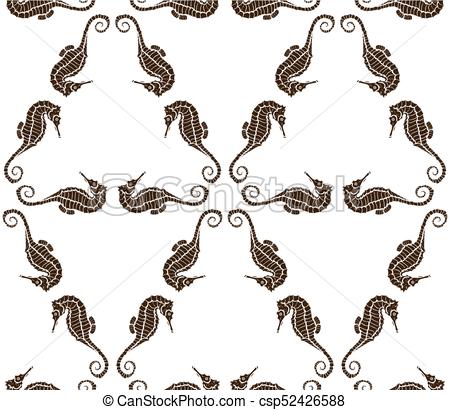 450x410 Seamless Pattern From Seahorse Silhouette. Vector Vector