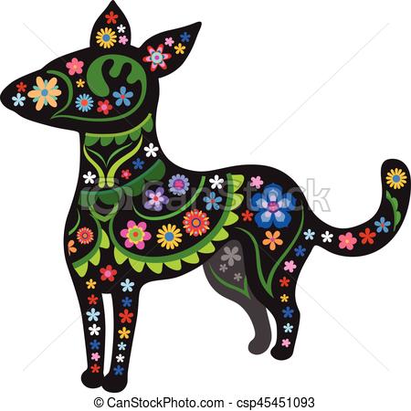 450x450 Silhouette Of Dog With Ethnic Pattern. Black Silhouette Of Eps