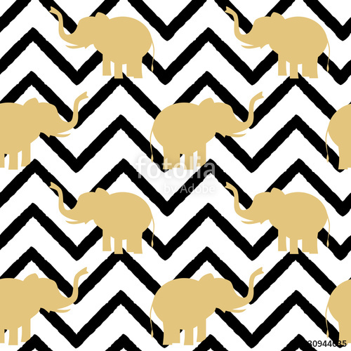 500x500 Elephant Gold Silhouette On Abstract Black Chevron Pattern