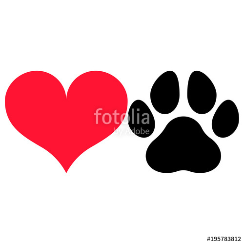 500x500 Heart Symbol And A Paw Print Silhouette, Isolated. Stock Image