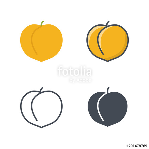 500x500 Peach Fruit Food Icon Vector Flat Silhouette Line Colored Stock