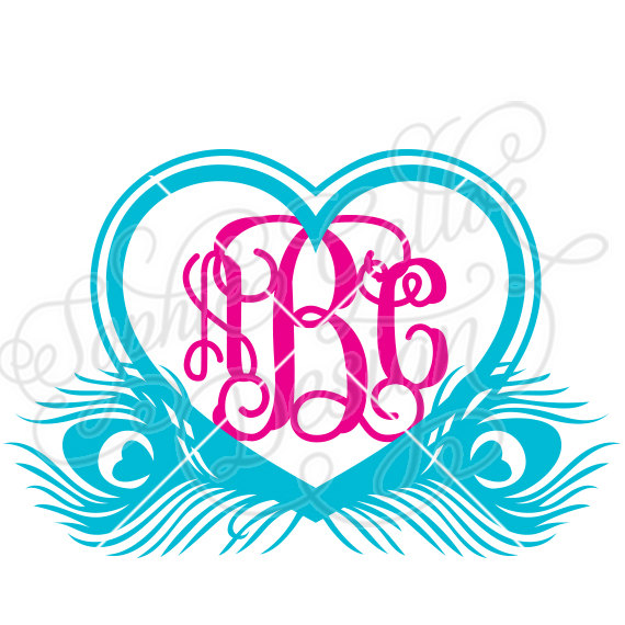 570x570 Double Peacock Heart Frame Svg Dxf Digital Download File