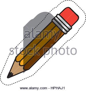 300x320 Sticker Silhouette With Yellow Pencil Stock Vector Art