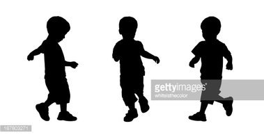 379x194 Little Boy Running Silhouettes Set Stock Vectors