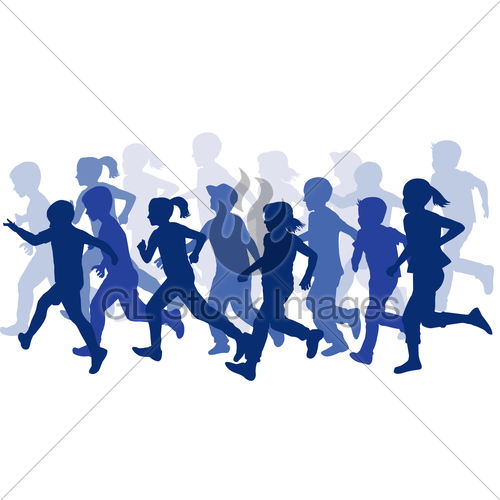 500x500 Group Of Children Silhouettes Running Gl Stock Images