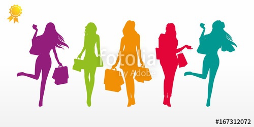 500x250 Girl Shopping Characters Silhouette Illustration Vector Logo
