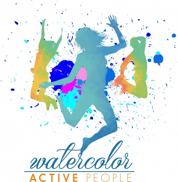 586x600 Active People Background Grungy Watercolor Silhouette Ornament