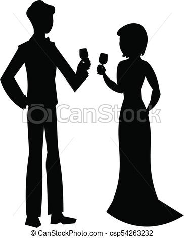 364x470 Elegant Couple In Evening Dress Silhouette. Vector Vectors