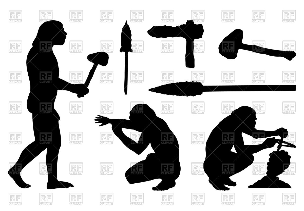 1200x831 Silhouettes Of Ancient People And Tools Royalty Free Vector Clip