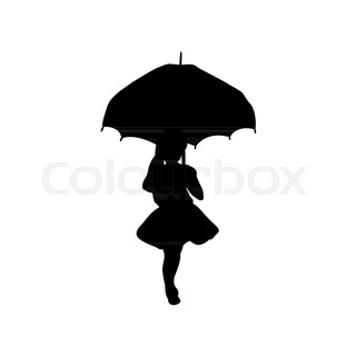 320x320 Silhouette Child With Umbrella, Illustration Stock Vector