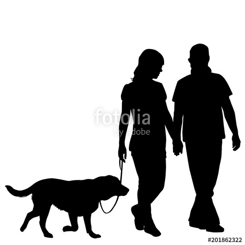 500x500 Silhouette Of Couple Taking Dog For Walk Stock Image And Royalty