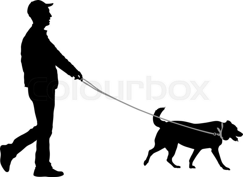 800x583 Silhouette Of Man And Dog On A White Background. Stock Vector