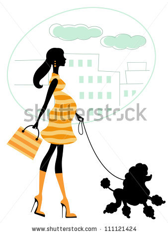 338x470 Woman Umbrella Walking Dog Silhouette Clipart