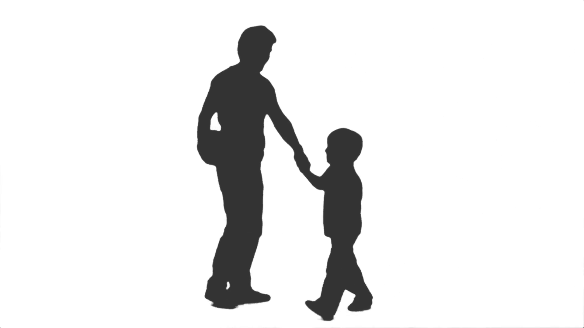 1920x1080 Silhouette Of A Man Walking With His Little Son, Side View. Full