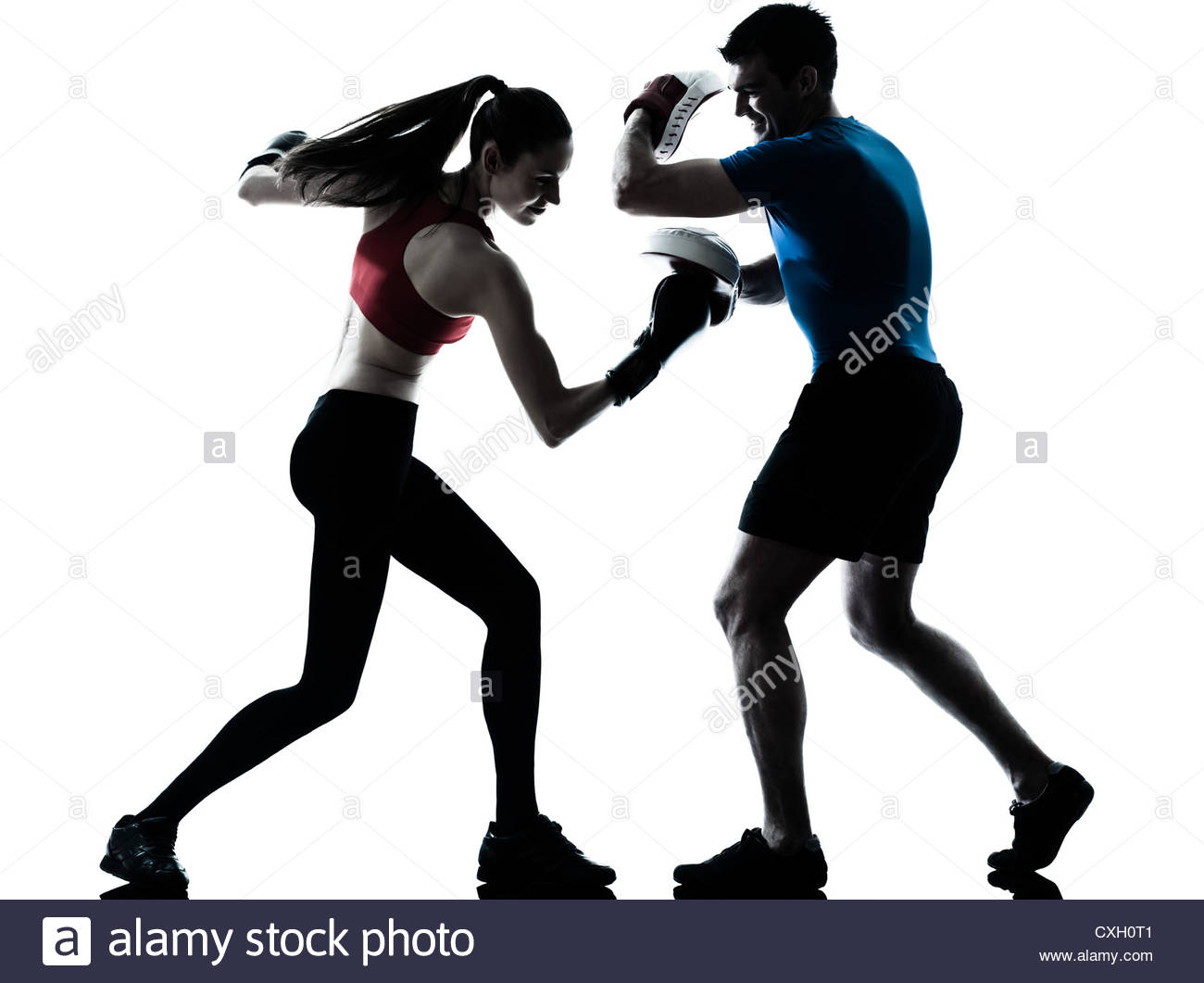 1300x1061 Personal Trainer Man Coach And Woman Exercising Boxing Silhouette