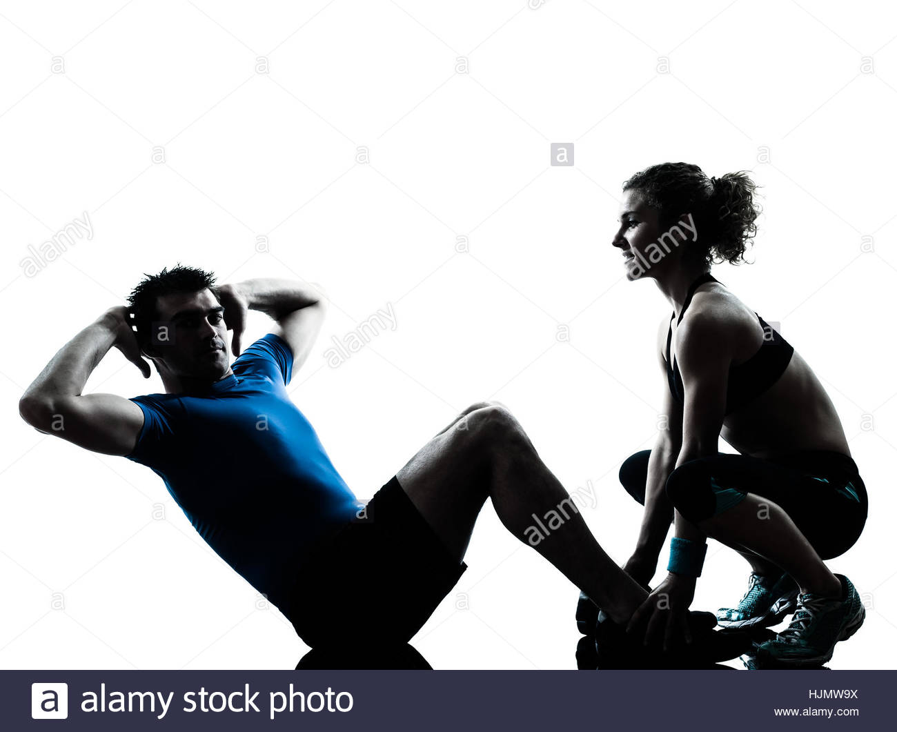 1300x1061 One Caucasian Couple Man Woman Personal Trainer Coach Exercising