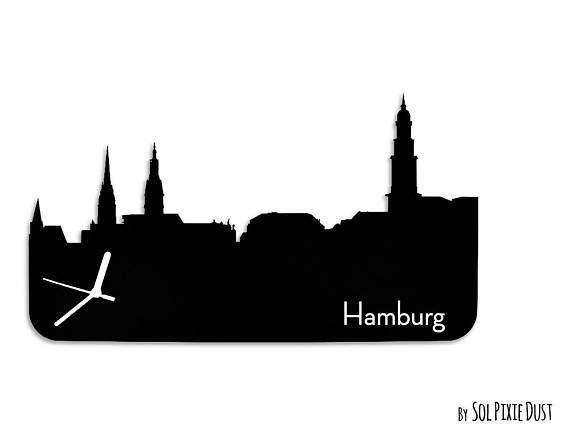 570x433 Hamburg Skyline Silhouette Wall Clock