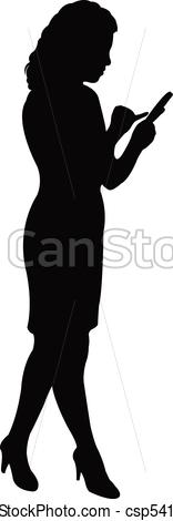 156x470 Lady With Smart Phone, Silhouette Clip Art Vector