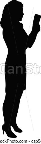 135x470 Lady With Smart Phone, Silhouette Vectors Illustration