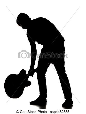 355x470 Silhouette Of A Man Smashing His Guitar Stock Images