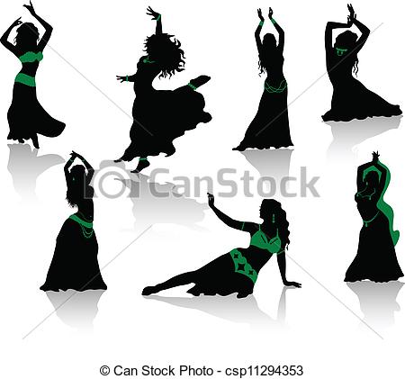 450x421 Belly Dance. Silhouettes Of Beauty Dancers. Clipart Vector