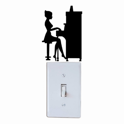 400x400 Dropship Girl Playing Piano Silhouette Light Switch Decals Vinyl
