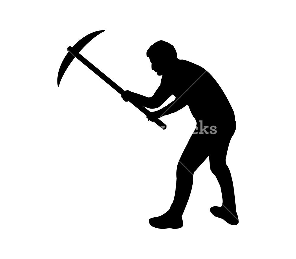 1000x875 Silhouette Man With Pickaxe Su Sfondo Bianco Royalty Free Stock