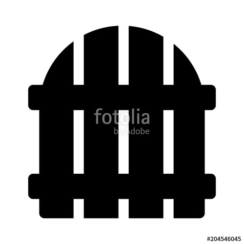 500x500 Simple, Black Silhouette Of A Picket Fence Gate. Isolated On White