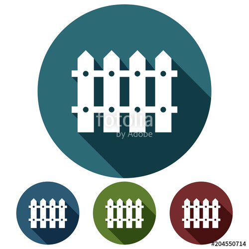 500x500 Simple, Flat, Circular Picket Fence Icon. White Silhouette