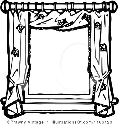 400x420 Clipart Black And White Window Frame With Drapes