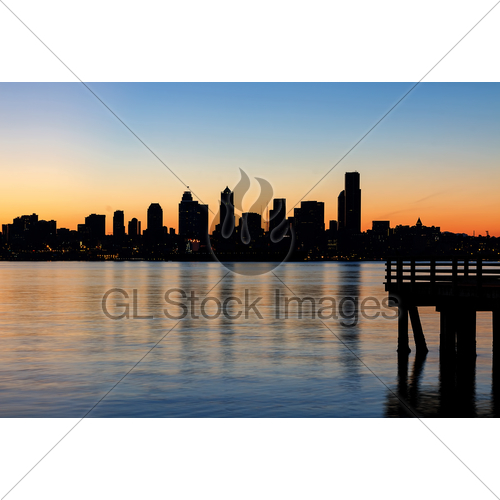 500x500 Seattle Skyline Silhouette At Sunrise From The Pier Gl Stock Images