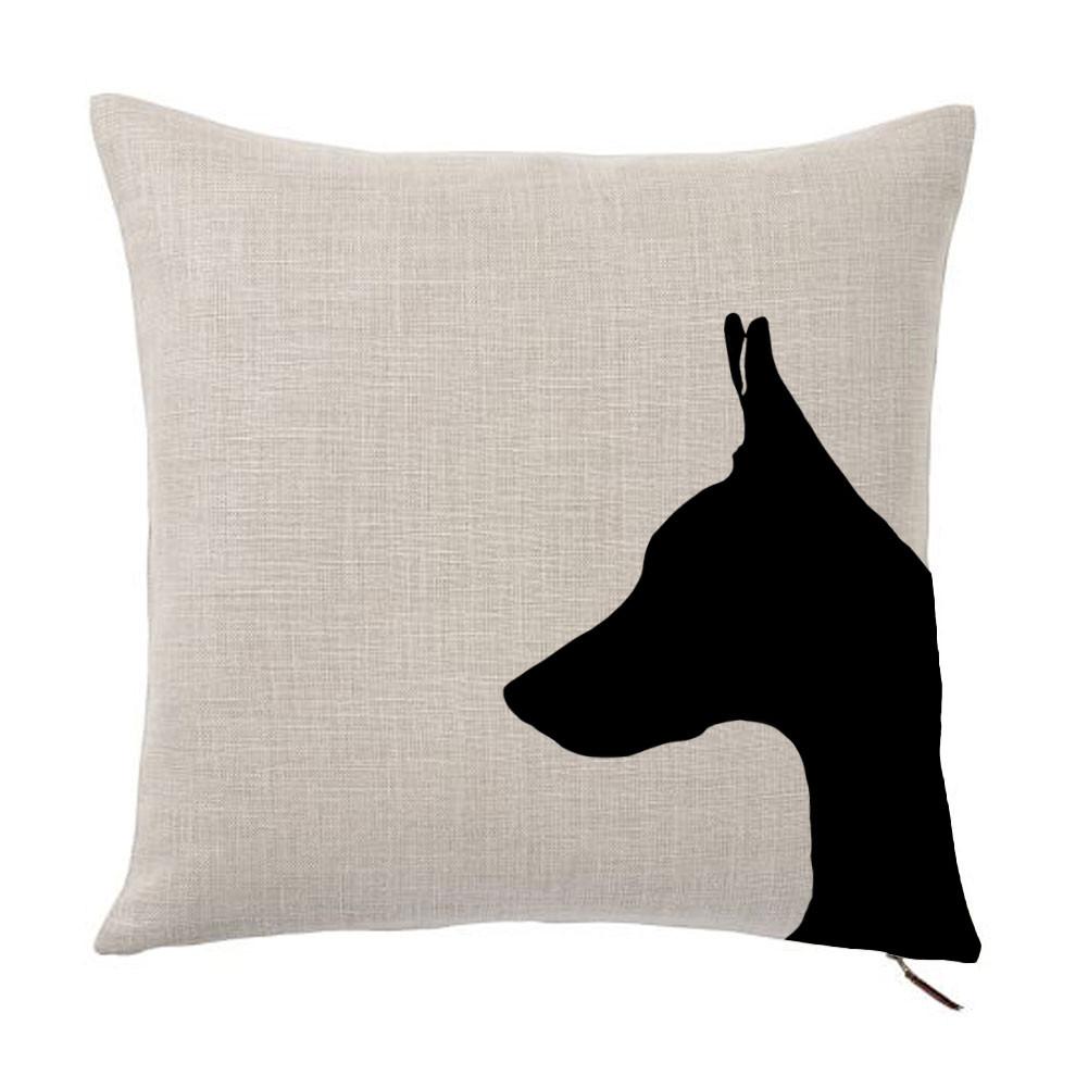 1001x1001 Doberman Pinscher Silhouette Portrait Design Linen Throw Pillow